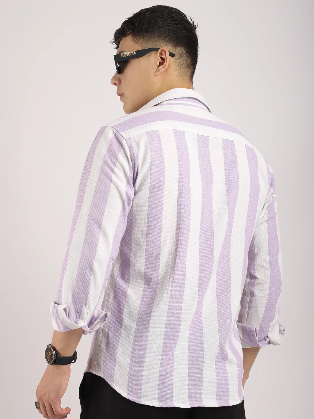 Oaken Espresso Lavender Stripe Linen Shirt