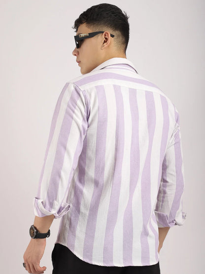 Oaken Espresso Lavender Stripe Linen Shirt