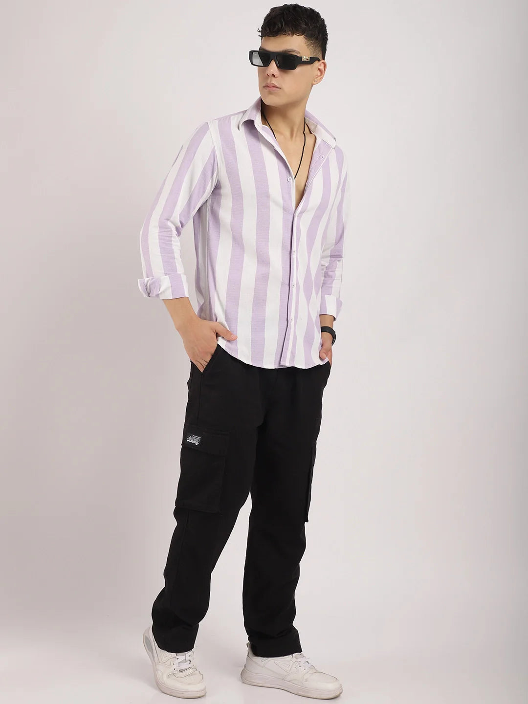 Oaken Espresso Lavender Stripe Linen Shirt