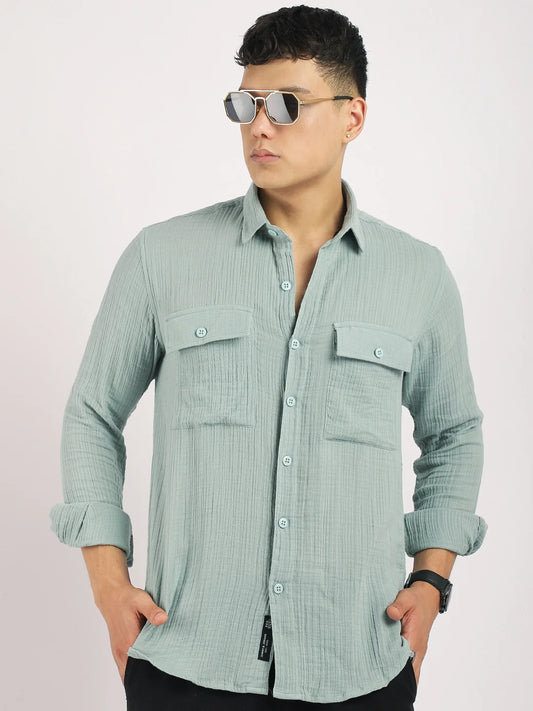 Vero Vibe Lucas Double Clothe Teal Green Shirt