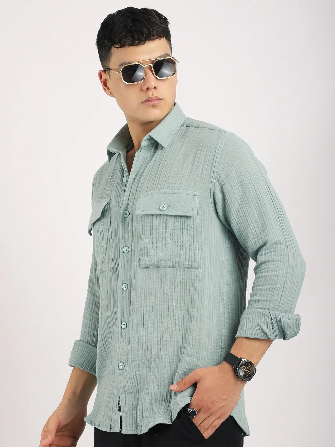 Vero Vibe Lucas Double Clothe Teal Green Shirt