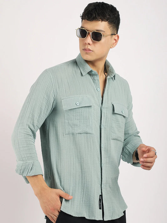 Vero Vibe Lucas Double Clothe Teal Green Shirt