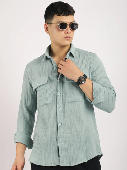 Vero Vibe Lucas Double Clothe Teal Green Shirt