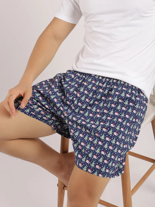 Santa Drip Dark Blue Print Boxer