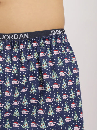 Santa Drip Dark Blue Print Boxer
