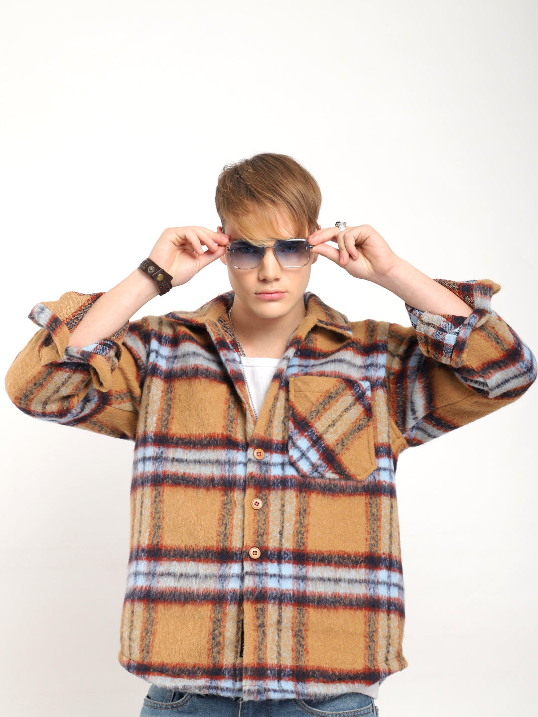 Navy Check Shirt Men