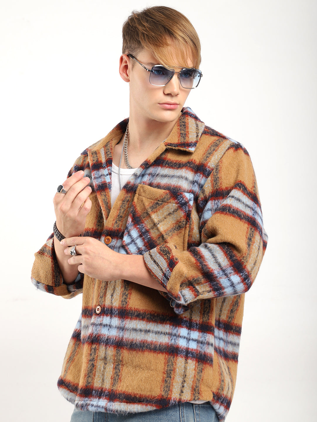 Navy Check Shirt Men