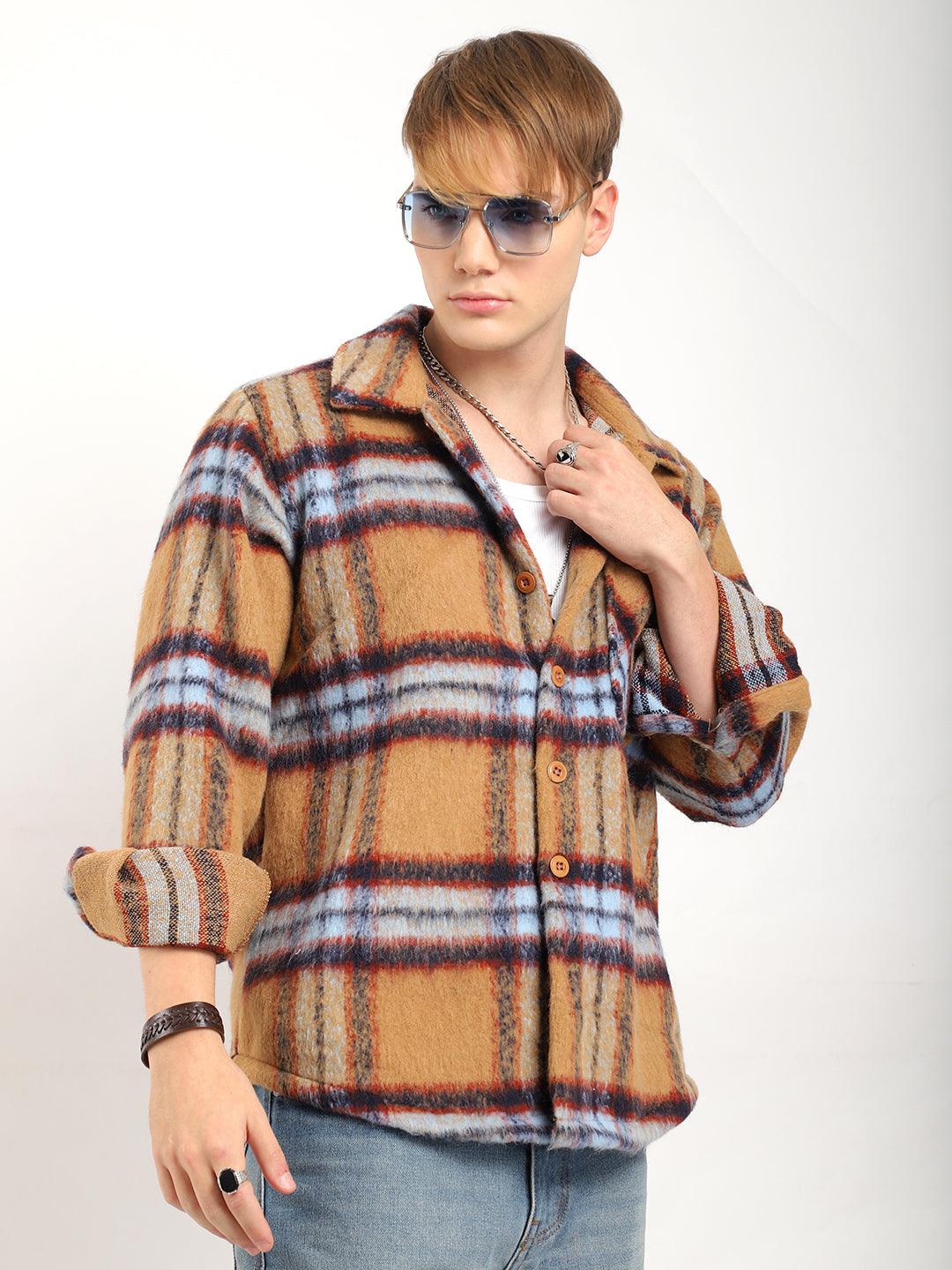 Navy Check Shirt Men