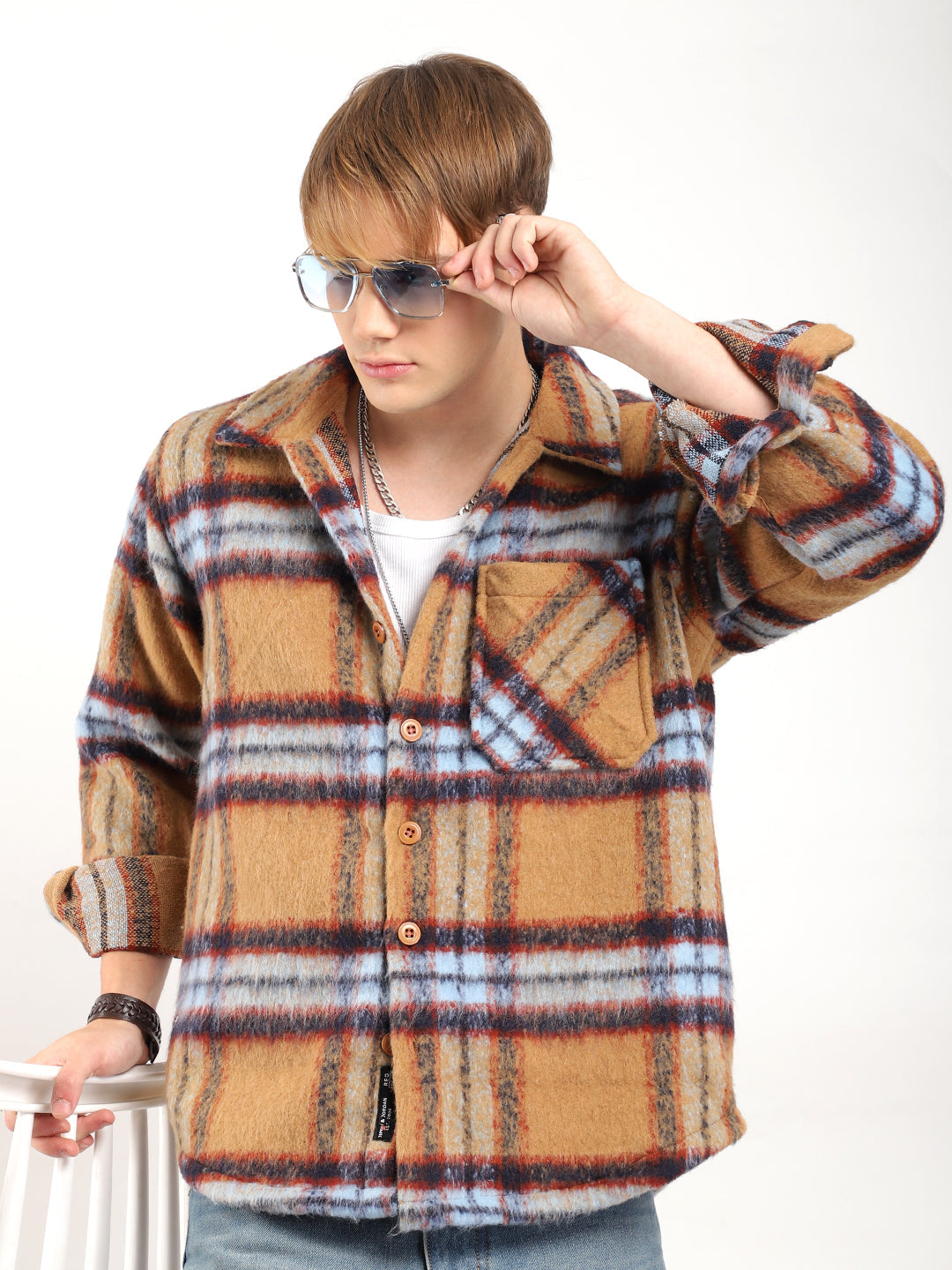 Navy Check Shirt Men