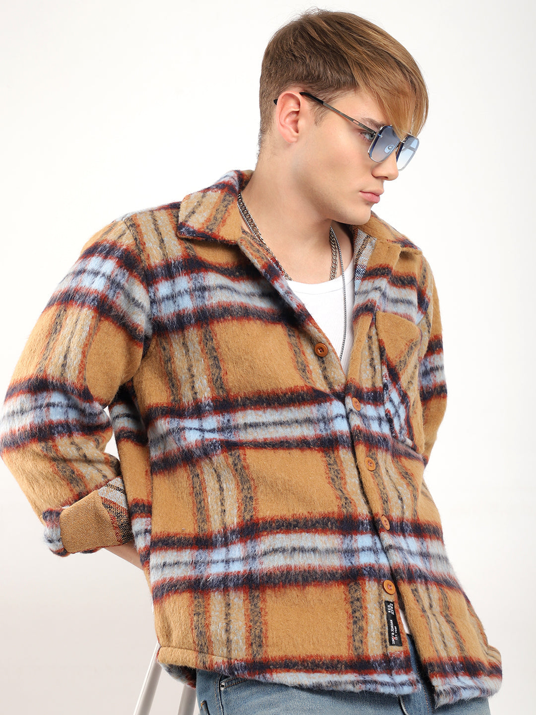 Navy Check Shirt Men