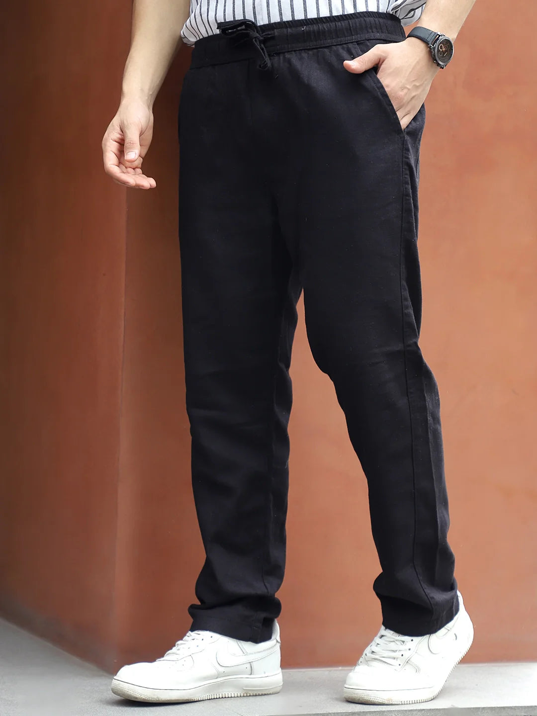 Basklin Black Cotton Trouser
