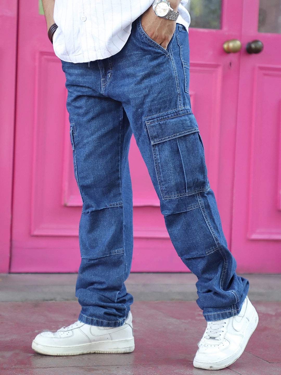 Celshade Blue Baggy Fit Denim Cargo