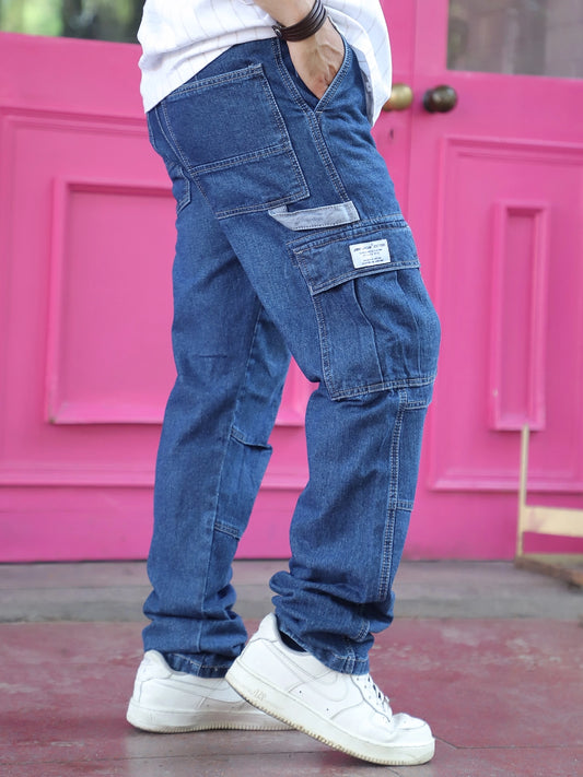 Celshade Blue Baggy Fit Denim Cargo
