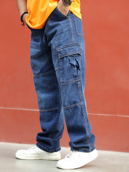 Noir Yale Blue Baggy Fit Denim Cargo