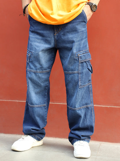 Noir Yale Blue Baggy Fit Denim Cargo