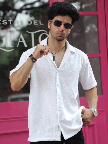 Tactile Textured White Half Sleeve Shirt