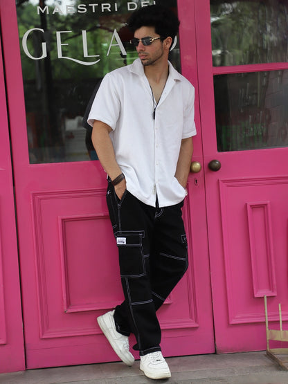 Tactile Textured White Half Sleeve Shirt