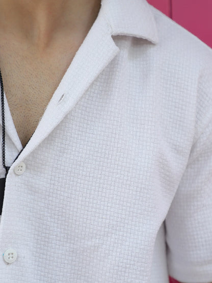 Tactile Textured White Half Sleeve Shirt
