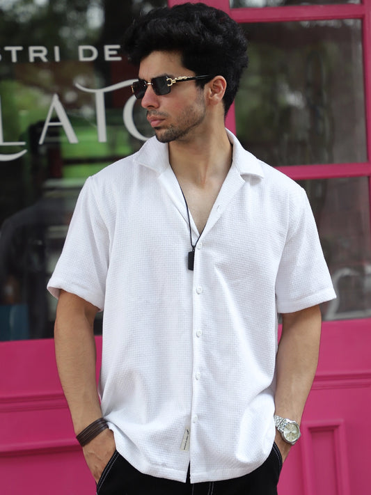 Tactile Textured White Half Sleeve Shirt