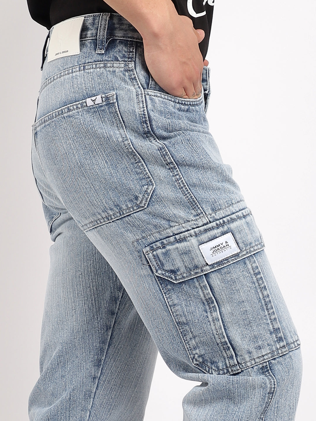 Caventor Ice Blue Baggy Fit Denim Cargo