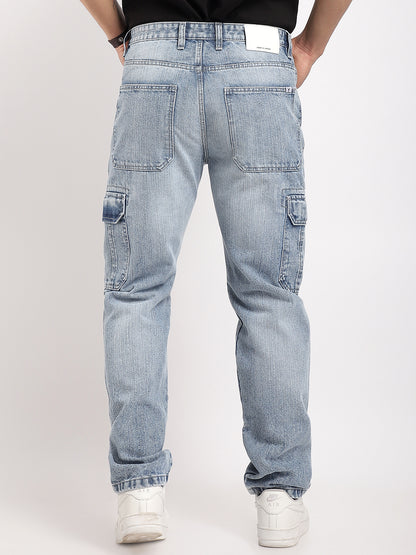 Caventor Ice Blue Baggy Fit Denim Cargo